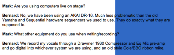 Bernard Sumner using Drawmer 1960 Compressor & Mic Preamp
