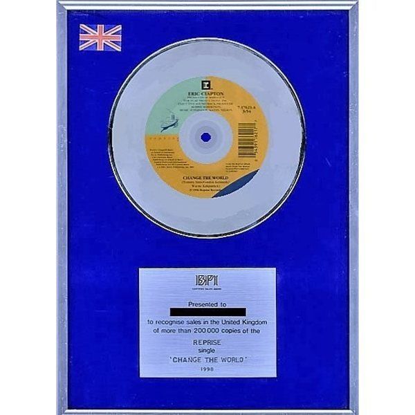 Eric Clapton using "BPI Silver Sales Award – "Change the World"