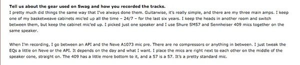 Gilby Clarke using Shure SM57 Dynamic Instrument Microphone