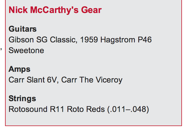 Nick McCarthy using Carr The Viceroy Amplifier