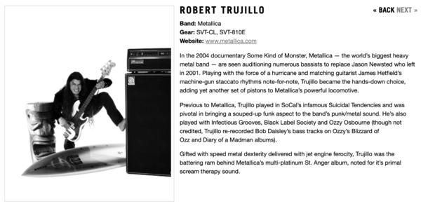 Robert Trujillo using Ampeg SVT-810E 8x10 Bass Cabinet