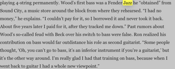 Ronnie Wood using Fender Jazz Bass