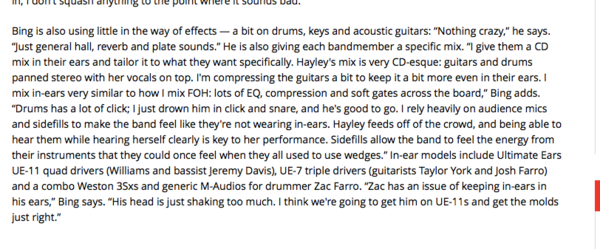 Taylor York using Ultimate Ears Ue 7 Pro In-Ear Monitors