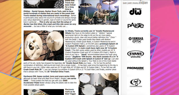 Travis Barker using "Zildjian 9" K Custom Hybrid Splash"