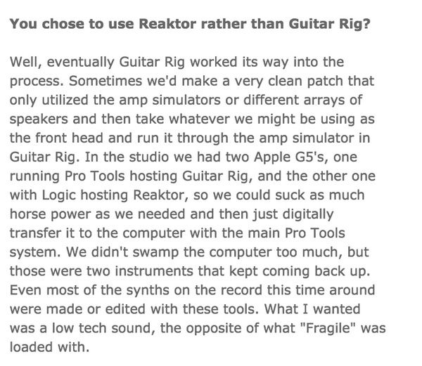Trent Reznor using Native Instruments Guitar Rig 5 Pro